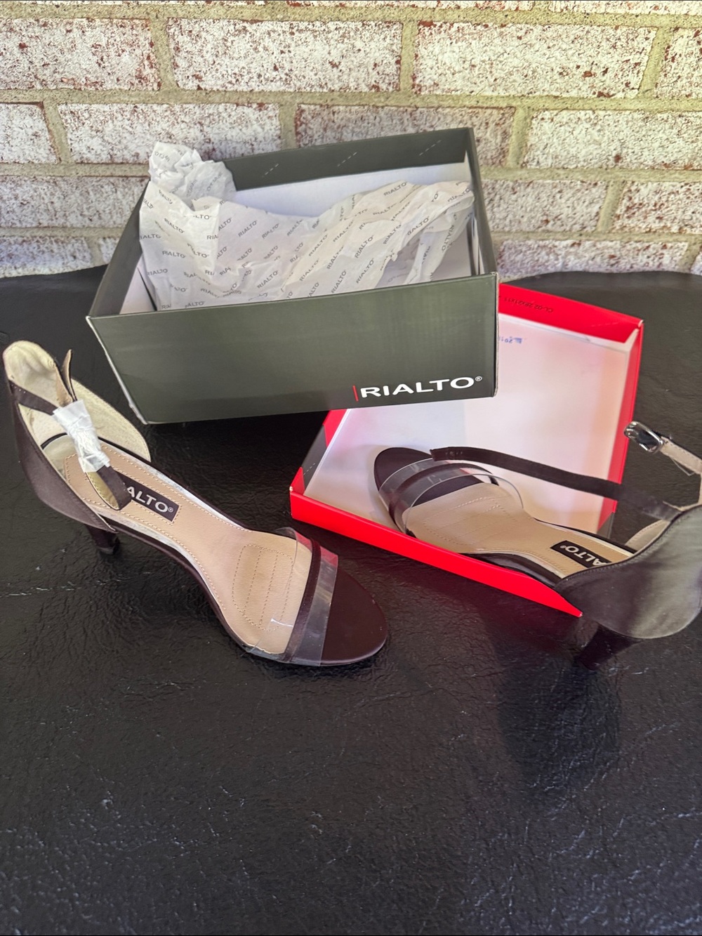 Rialto Black Open-Toe Slingback Mid Heels